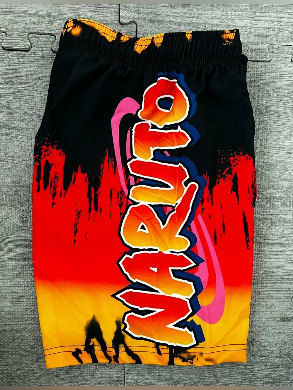 Naruto Uzumaki Anime Graphic Swim Trunks Size 8 Black Red Orange Lined